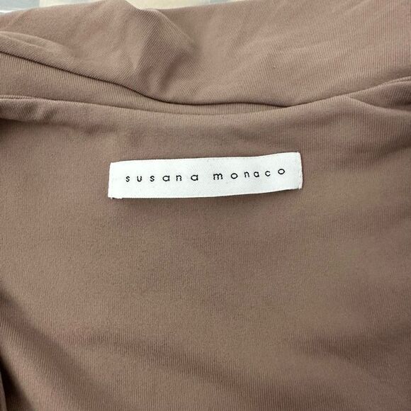 SUSANA MONACO Beige Tiered Ruffle Fit & Flare Short Dress, V neck size small NEW - Picture 6 of 8